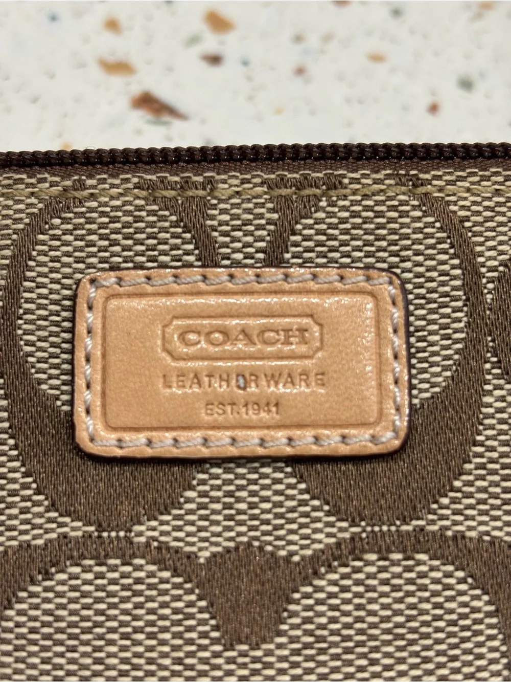 Vintage Coach Brown Signature Canvas Wristlet with Tan Leather Strap